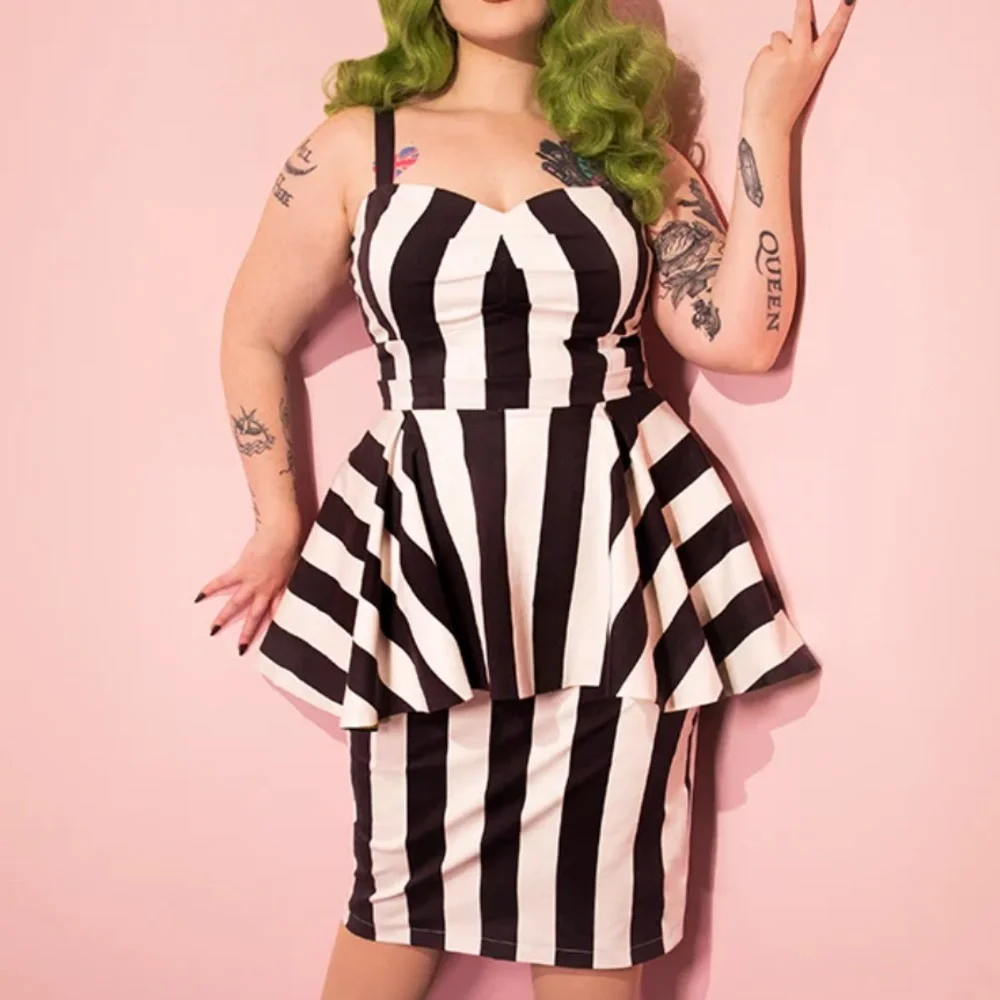 NWOT BEETLEJUICE™ GHOST W/ THE MOST PEPLUM DRESS by Vixen by Micheline Pitt Sz L - Picture 4 of 16